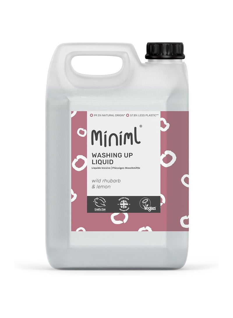 Miniml Eco Washing Up Liquid 5L Refill - Wild Rhubarb & Lemon Scented Non Bio & Skin Sensitive Friendly Dish Wash Cleaner Plant Based Vegan & Cruelty Free - Natural Cleaning Products (500 Washes) - Image 1