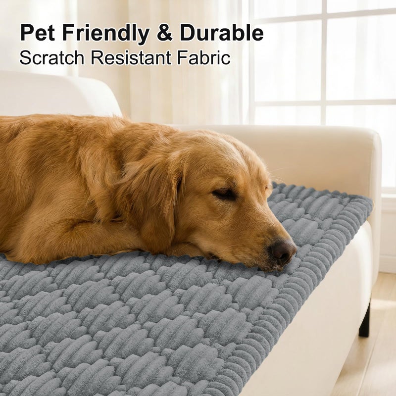 Smiry Pet Couch Cover for Dogs Washable, Non-Slip Fuzzy Couch Covers for 3 Cushion Sofa Pet Friendly, Soft Thick Furniture Protector Sofa Slipcover Mat for Dogs (Grey, 27.6" x 59") - Image 3