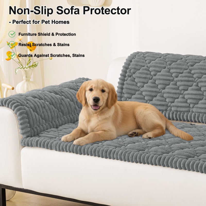 Smiry Pet Couch Cover for Dogs Washable, Non-Slip Fuzzy Couch Covers for 3 Cushion Sofa Pet Friendly, Soft Thick Furniture Protector Sofa Slipcover Mat for Dogs (Grey, 27.6" x 59") - Image 4