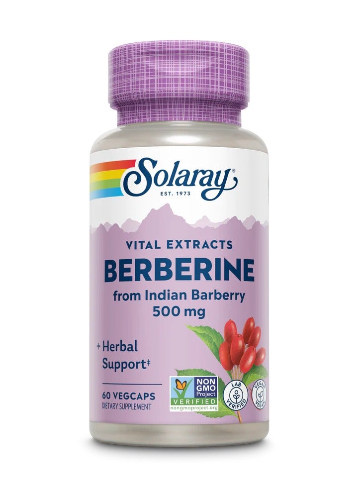 Solaray Berberine 500 mg من جذر البرباريس الهندي، استقلاب الجلوكوز الصحي، الهضم ودعم المناعة (60 قيراط)
