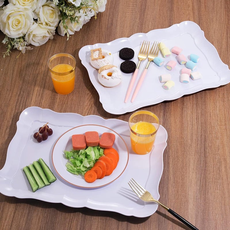BBG 6 Pack Appetizer Serving Tray, Rectangle White Plastic Serving Platters, 15" x 10" Heavy Duty Serving Platters, Reusable Trays Perfect for Wedding, Parties & Buffet,Spring - Image 4
