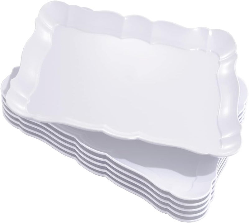 BBG 6 Pack Appetizer Serving Tray, Rectangle White Plastic Serving Platters, 15" x 10" Heavy Duty Serving Platters, Reusable Trays Perfect for Wedding, Parties & Buffet,Spring - Image 1