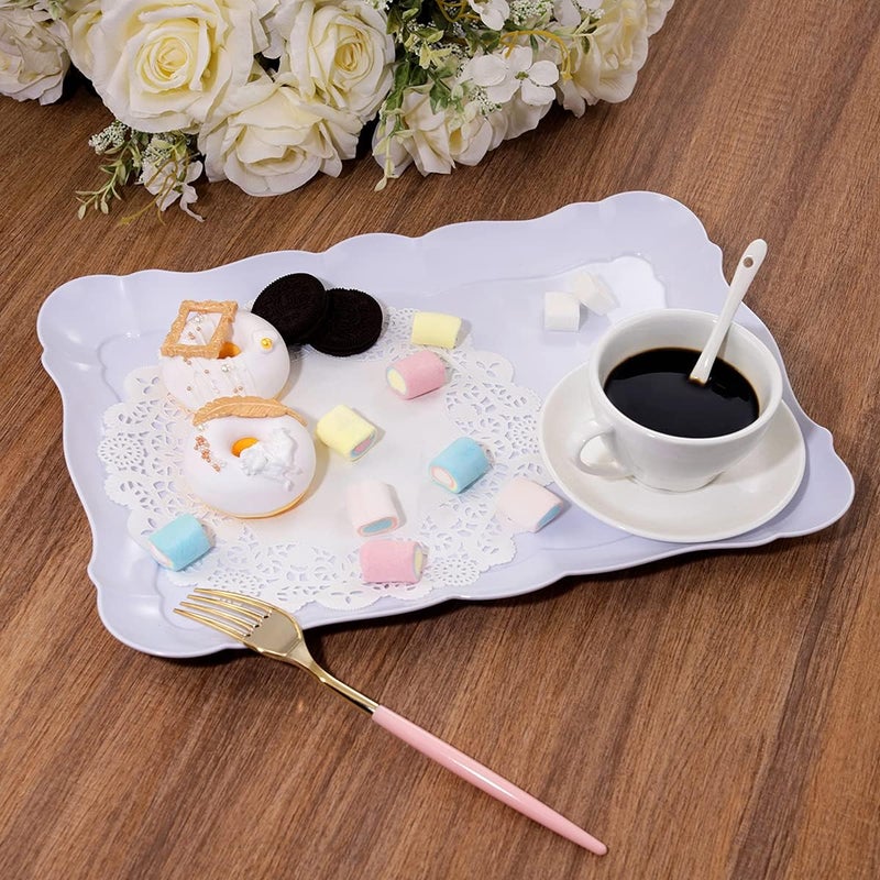 BBG 6 Pack Appetizer Serving Tray, Rectangle White Plastic Serving Platters, 15" x 10" Heavy Duty Serving Platters, Reusable Trays Perfect for Wedding, Parties & Buffet,Spring - Image 3