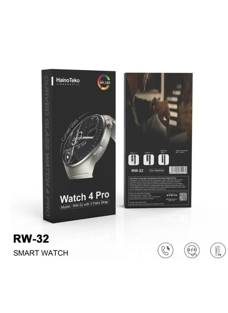 Haino Teko - RW 32 Smart Watch With 3 Pairs Straps HD IPS AMOLED Display Waterproof Smartwatch 4 Pro Curved Glass App Control Heart Rate GPS And Fitness Smartwatch - Image 1