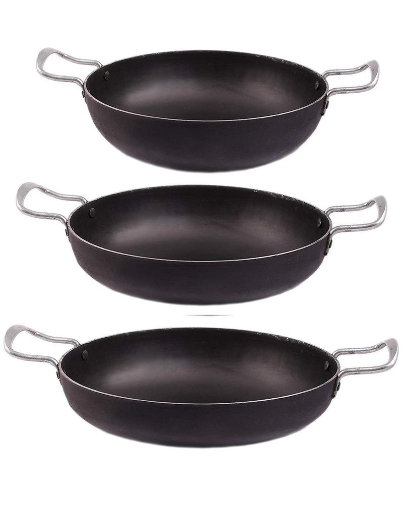 KITCHEN SHOPEE Iron Kadai Combo Set Black 9 Inches 10 Inches and 12 inches Diameter 9 L Set of 3 - Image 1