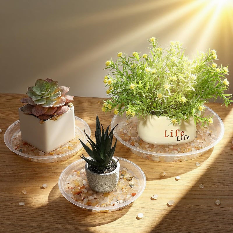 FUOAUYK 3 5 7 9 11 15 Inch Clear Plastic Plant Saucers for Indoors, 5 Pack Durable Plant Trays for Pots and Plant Water Catcher Tray with No Holes, Reusable Plastic Trays for Plants (5''-5Pack) - Image 2