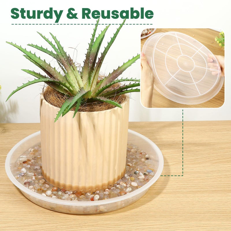 FUOAUYK 3 5 7 9 11 15 Inch Clear Plastic Plant Saucers for Indoors, 5 Pack Durable Plant Trays for Pots and Plant Water Catcher Tray with No Holes, Reusable Plastic Trays for Plants (5''-5Pack) - Image 5