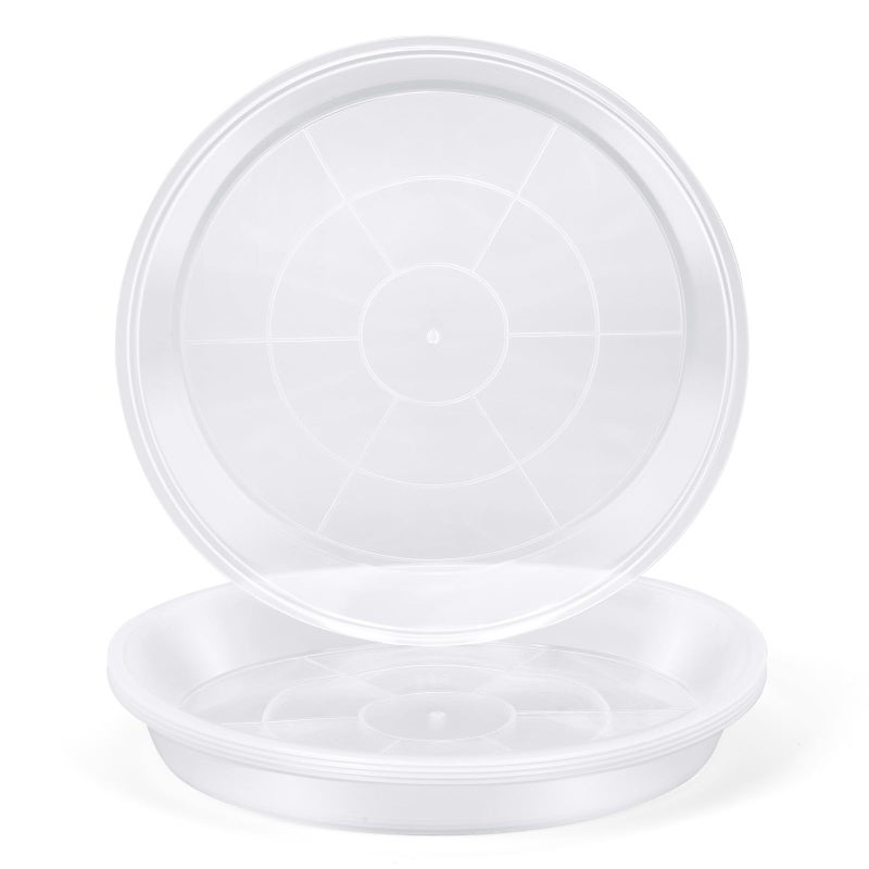FUOAUYK 3 5 7 9 11 15 Inch Clear Plastic Plant Saucers for Indoors, 5 Pack Durable Plant Trays for Pots and Plant Water Catcher Tray with No Holes, Reusable Plastic Trays for Plants (5''-5Pack) - Image 1