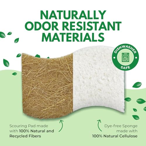 AIRNEX Biodegradable Natural Kitchen Sponge - Compostable Cellulose and Coconut Walnut Scrubber Sponge (6 Pack) - Image 4