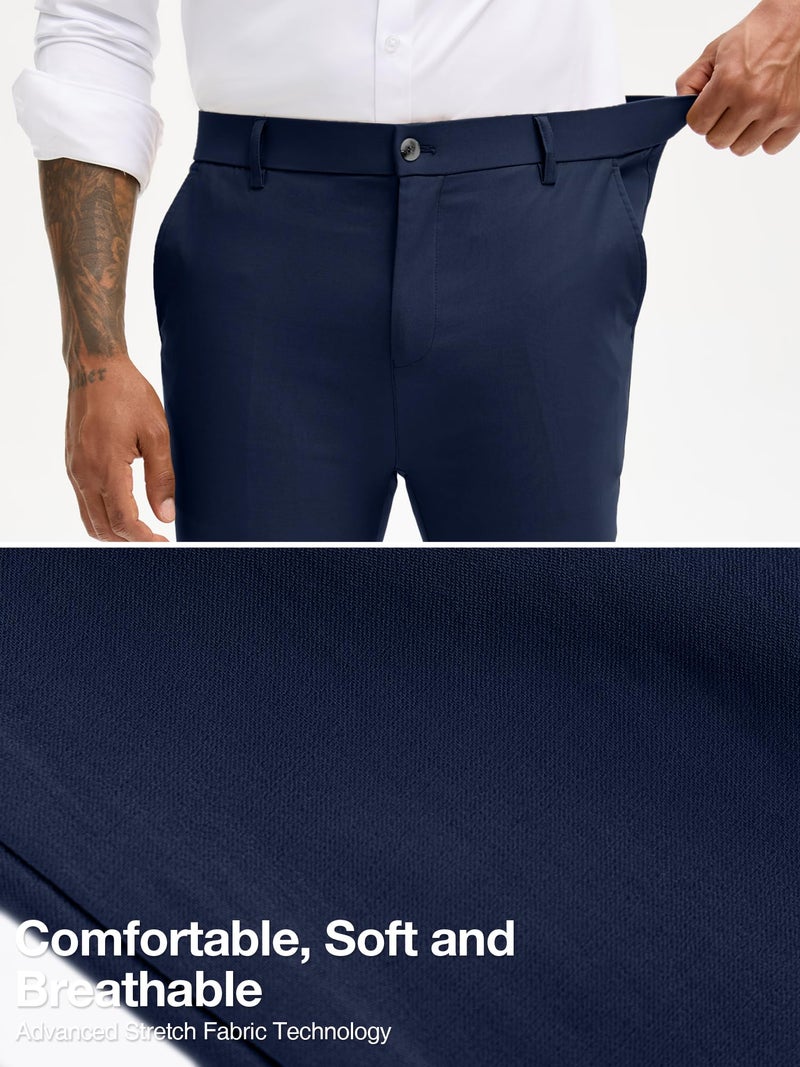 PLEPAN Men's Stretch Dress Pants Slacks Skinny Fit Tapered Trousers with Elastic Waistband Golf Pants, Dark Blue, S - Image 5