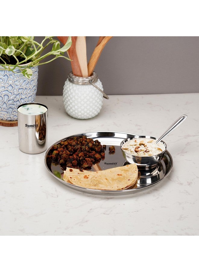 Sumeet Stainless Steel Solid Heavy Gauge Mirror Finish Dinner Set Of 24 Pcs (6 Plate, 6 Bowl/Wati, 6 Glass, 6 Spoon), Silver - Image 3