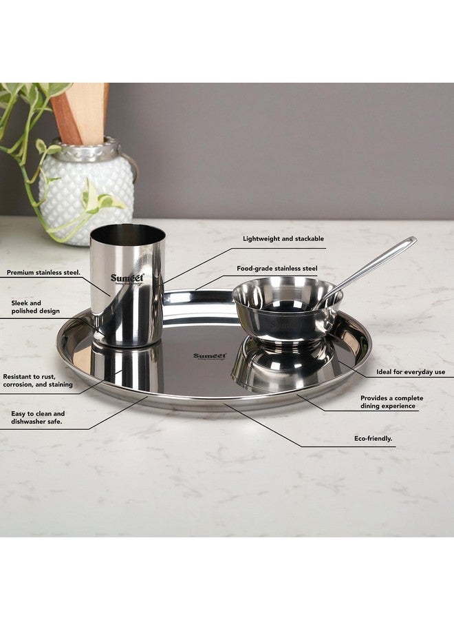 Sumeet Stainless Steel Solid Heavy Gauge Mirror Finish Dinner Set Of 24 Pcs (6 Plate, 6 Bowl/Wati, 6 Glass, 6 Spoon), Silver - Image 2