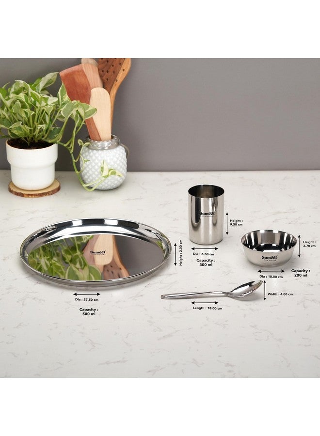 Sumeet Stainless Steel Solid Heavy Gauge Mirror Finish Dinner Set Of 24 Pcs (6 Plate, 6 Bowl/Wati, 6 Glass, 6 Spoon), Silver - Image 4