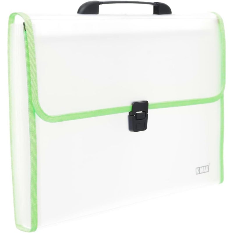 File Folder Expanding 13-Pocket A4 Accordion Organizer, Letter Size Document Wallets with Handle and Lock – Big Size Paper Filing Folder for School, Office, Home Stationery (Transparent Green) - Image 3