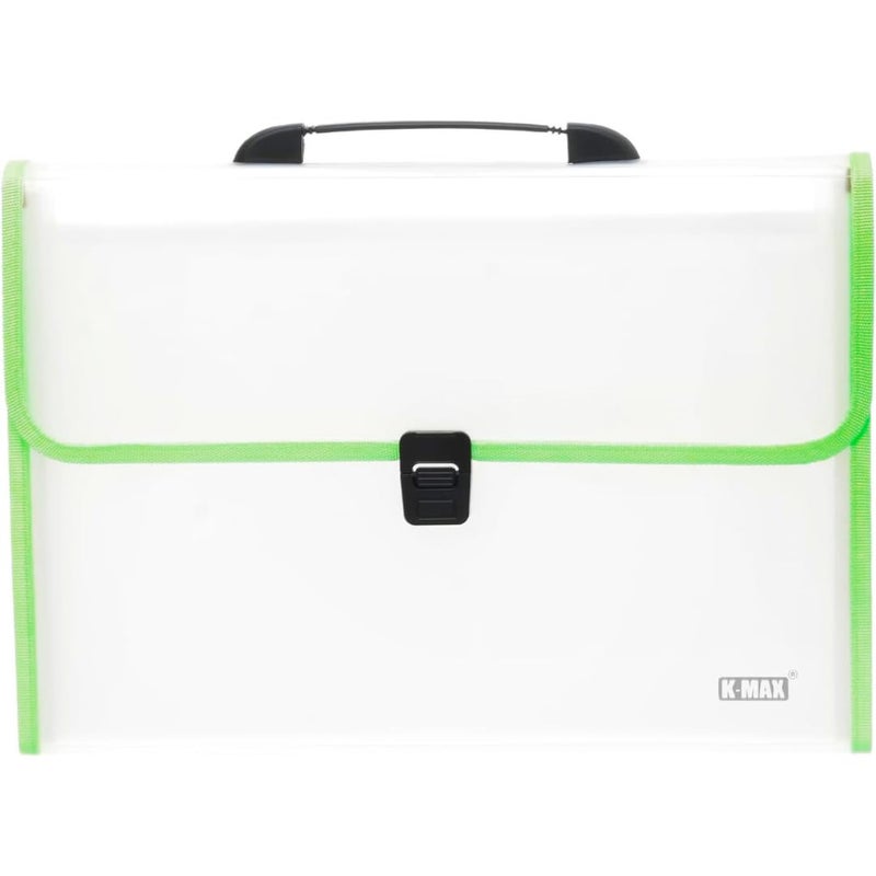 File Folder Expanding 13-Pocket A4 Accordion Organizer, Letter Size Document Wallets with Handle and Lock – Big Size Paper Filing Folder for School, Office, Home Stationery (Transparent Green) - Image 1