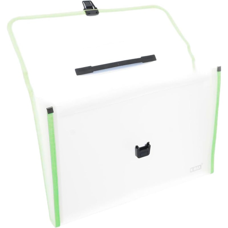 File Folder Expanding 13-Pocket A4 Accordion Organizer, Letter Size Document Wallets with Handle and Lock – Big Size Paper Filing Folder for School, Office, Home Stationery (Transparent Green) - Image 2