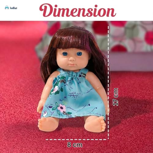 FunBlast Beautiful Girl Doll Toy for Kids – Realistic Silicone Baby Doll, Soft Touch Mini Dolls for Girls, Pretend Play Toy for Kids – 17 cm Height (Blue Dress) - Image 2