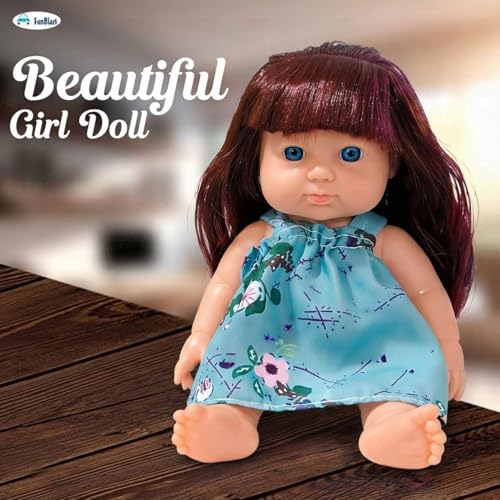 FunBlast Beautiful Girl Doll Toy for Kids – Realistic Silicone Baby Doll, Soft Touch Mini Dolls for Girls, Pretend Play Toy for Kids – 17 cm Height (Blue Dress) - Image 3