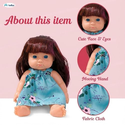 FunBlast Beautiful Girl Doll Toy for Kids – Realistic Silicone Baby Doll, Soft Touch Mini Dolls for Girls, Pretend Play Toy for Kids – 17 cm Height (Blue Dress) - Image 4