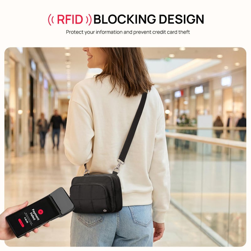Telena 3-Zip Crossbody Bags for Women - Convertible RFID Anti-Theft Cross Body Bag for Everyday Use Black - Image 5