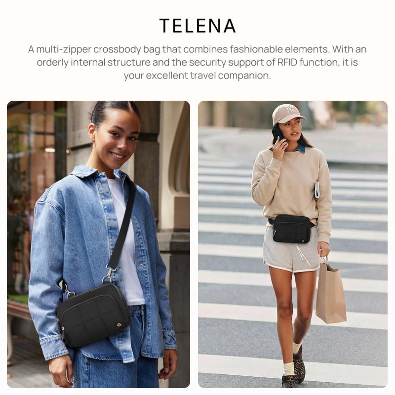 Telena 3-Zip Crossbody Bags for Women - Convertible RFID Anti-Theft Cross Body Bag for Everyday Use Black - Image 2