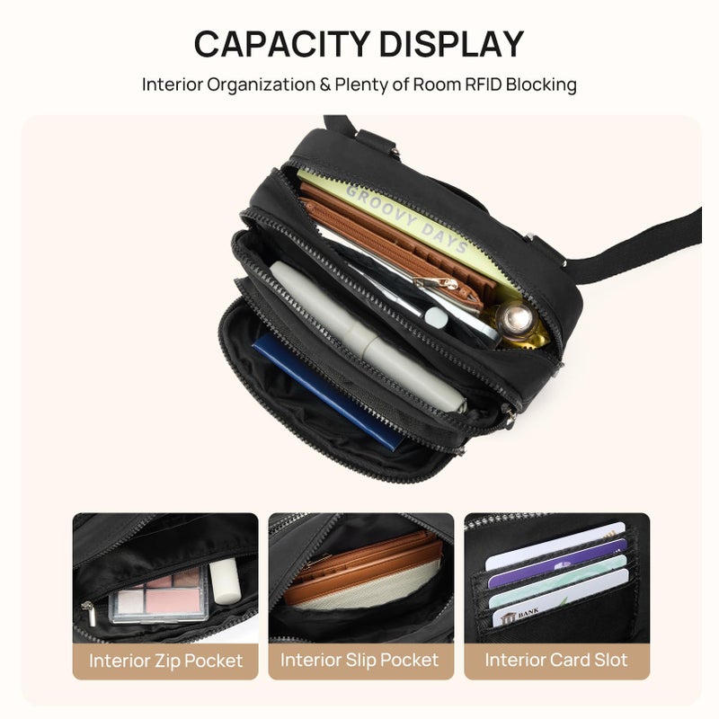 Telena 3-Zip Crossbody Bags for Women - Convertible RFID Anti-Theft Cross Body Bag for Everyday Use Black - Image 3