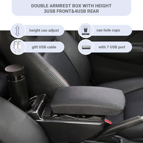 HRCHCG Compatible with Nissan Versa 2020-2024 Adjustable Car Center Console Armrest, Dual USB Chargers Front Rear- Leather Waterproof Car Seat Arm Support, Easy Installation - Image 5