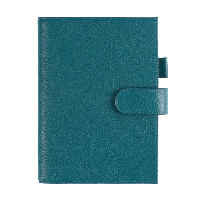 Moterm Leather Cover for A5 Notebooks Fits Hobonichi Cousin Stalogy and Midori MD Planners with Pen Loop Card Slots and Back Pocket PebbledDeep Teal