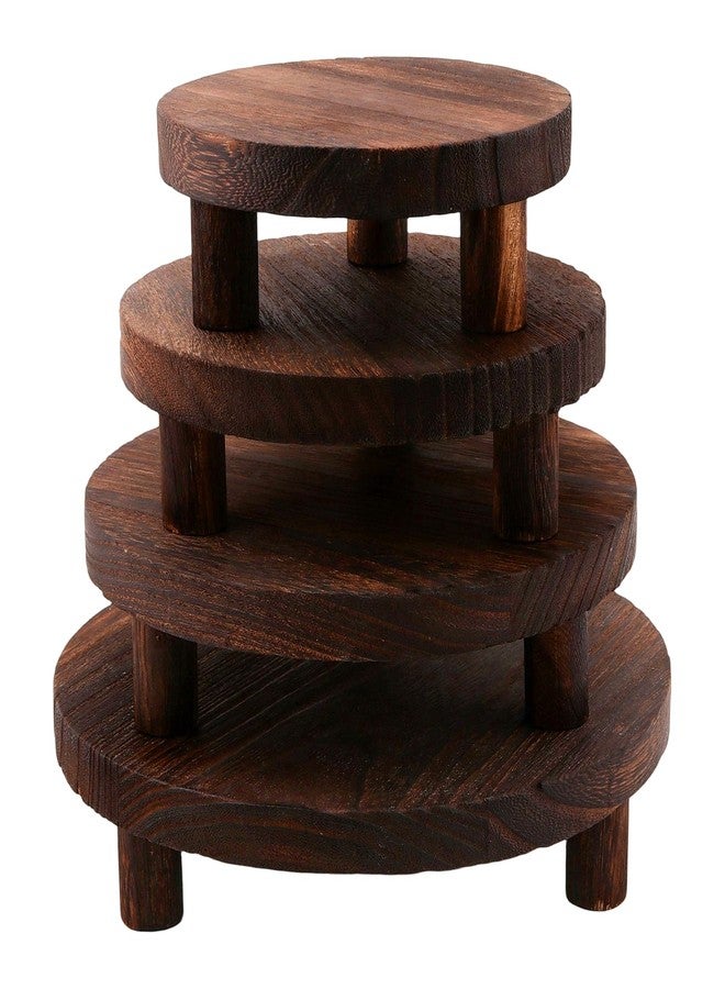 HAKZEON Set of 4 Wooden Risers for Table Display, Round Wood Riser - Round Wooden Pedestal Holder, Wood Pedestal Stand for Plants, Decor, Kitchen, Countertop (4 Sizes) - Image 1