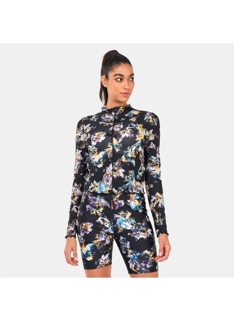 PUMA Women's Crystal Galaxy Printed Long Sleeve Fitted T-Shirt