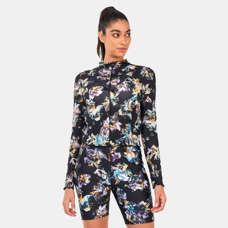 PUMA Women's Crystal Galaxy Printed Long Sleeve Fitted T-Shirt