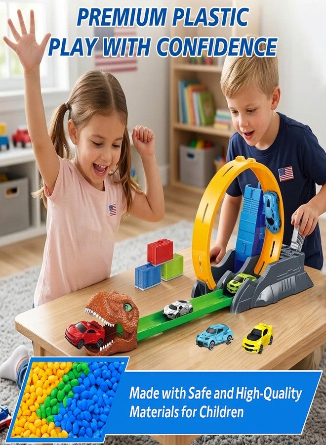 Frontoytall Dinosaur Race Track Car Catapult Toy Set, 360° Rotating Loop and Launcher Includes 6 Die-cast Vehicles and Track Accessories, Educational Action Playset Gift for Kids Toddlers Boys Age 3+ - Image 5