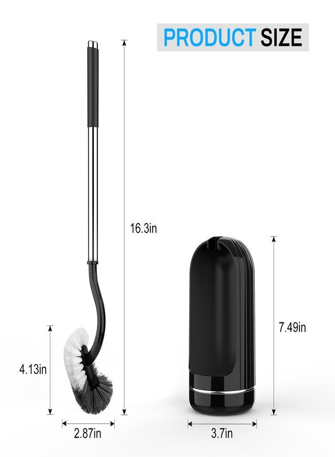 SetSail Toilet Brush and Holder Set, Compact Size Curved Toilet Bowl Brush for Bathroom Deep Cleaning with Stainless Steel Handle Toilet Cleaner Brush, Black - Image 2
