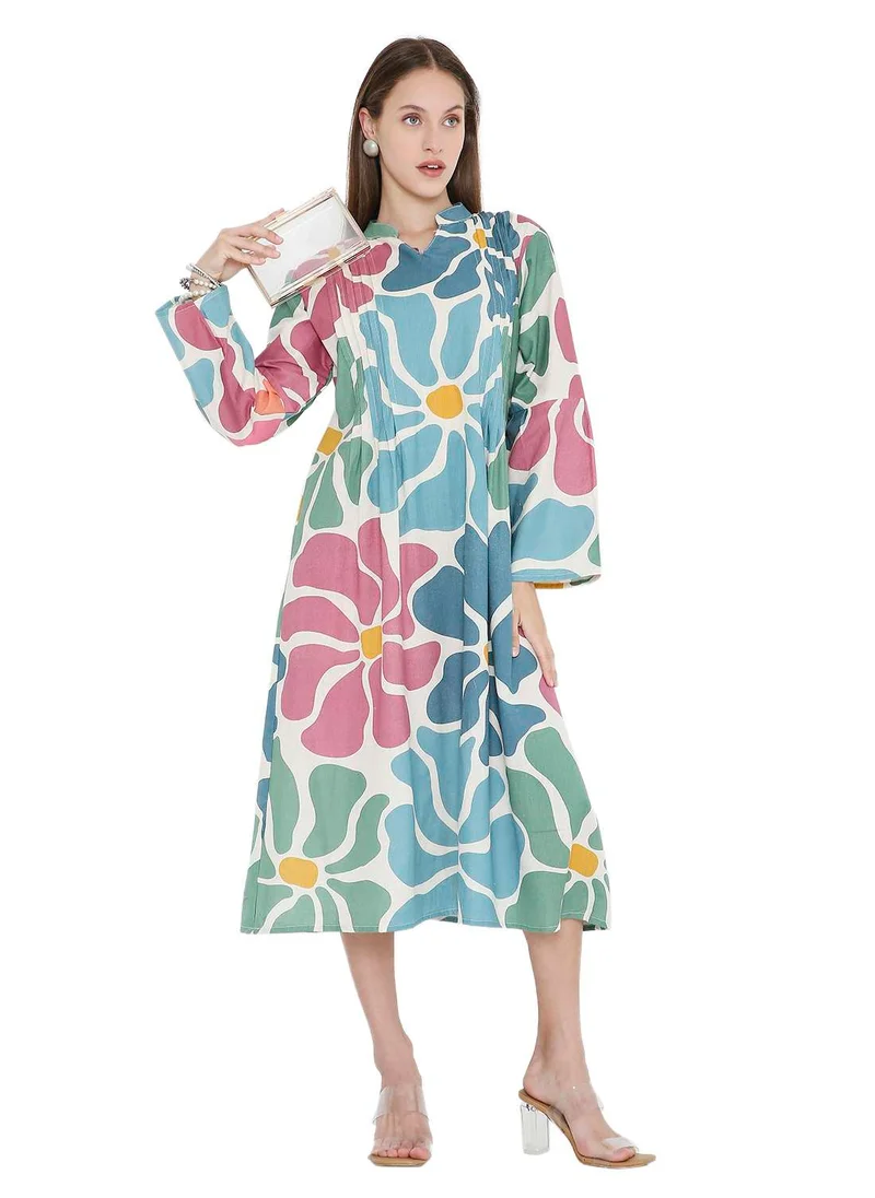 HANA & SARA HIGH QUALITY SHORT PRINTED FARASHA ARABIC KAFTAN JALABIYA DRESS