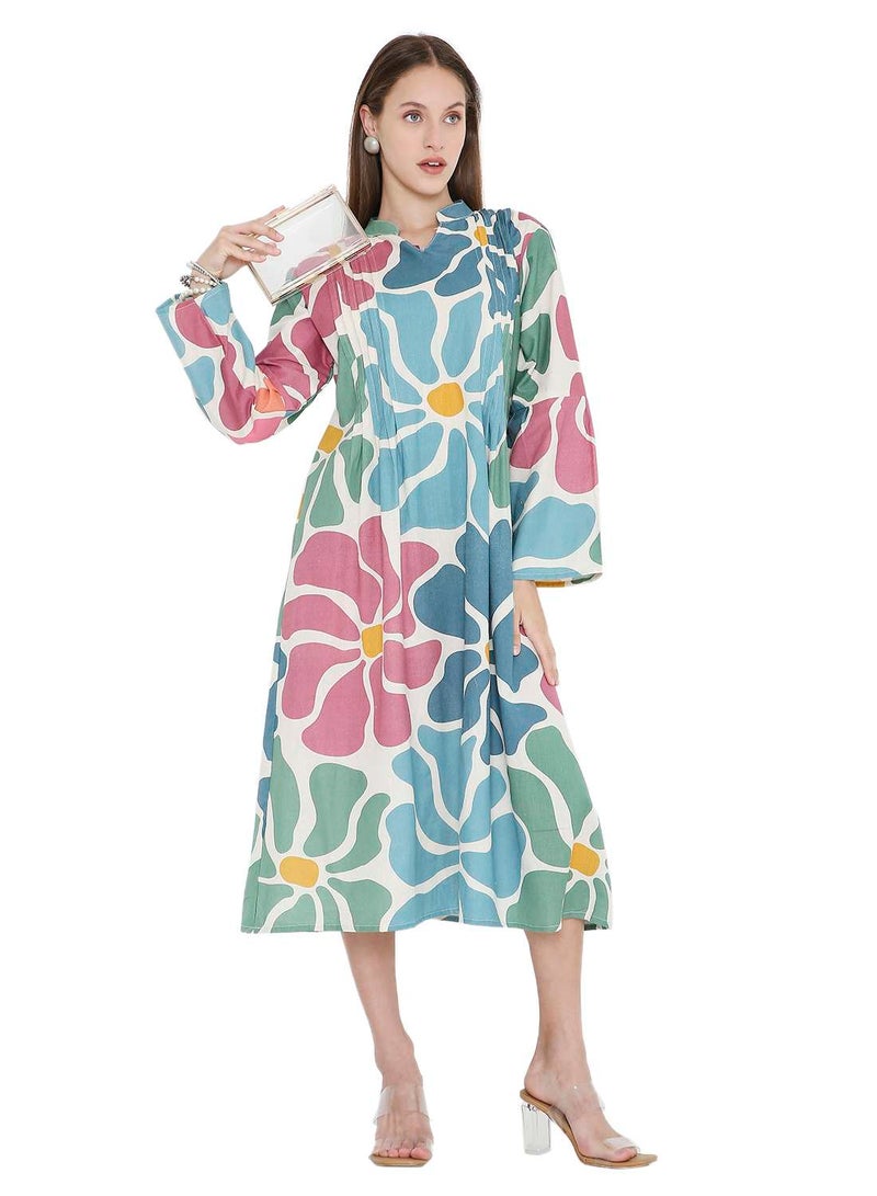HANA & SARA HIGH QUALITY SHORT PRINTED FARASHA ARABIC KAFTAN JALABIYA DRESS  - Image 4