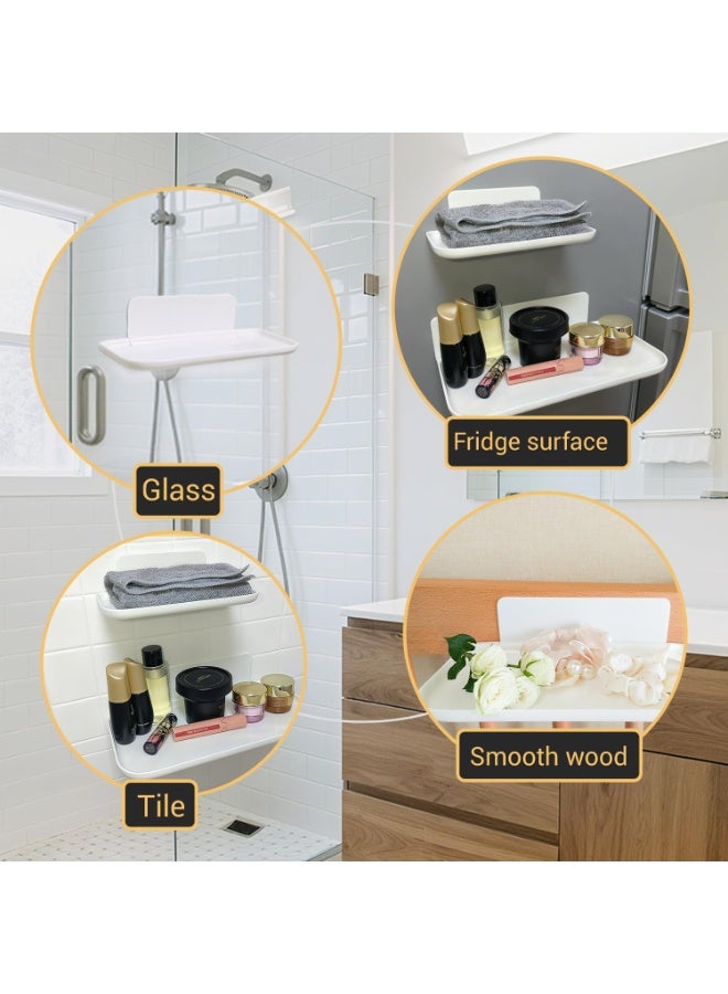 Arabest 3 Pcs Small Foldable Floating Shelves for Living Room Bathroom,Bedside Shelf No Drill,Adhesive Shelves Organizer,Stick on Wall Rack Shelf Kitchen Entryway Bedroom,Bed Bedside Tray White - Image 5