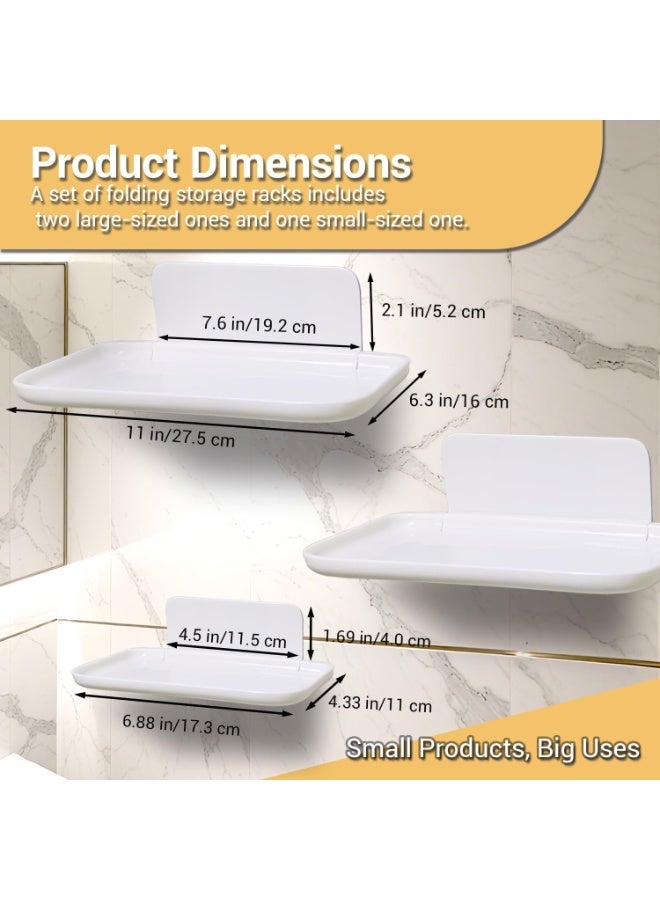 Arabest 3 Pcs Small Foldable Floating Shelves for Living Room Bathroom,Bedside Shelf No Drill,Adhesive Shelves Organizer,Stick on Wall Rack Shelf Kitchen Entryway Bedroom,Bed Bedside Tray White - Image 2