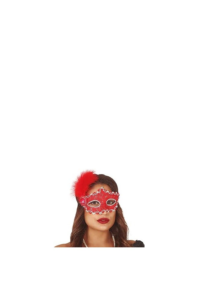 Fiestas Guirca RED MASK WITH FEATHERS