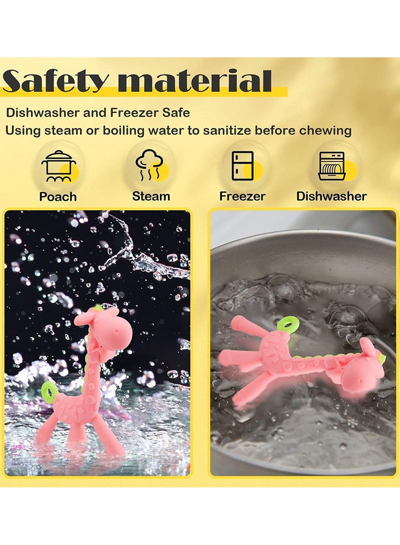 بيبي لاند مجموعة العاب تسنين للاطفال من السيليكون على شكل فاكهة وزرافة خالية من البيسفينول ايه لتهدئة اللثة للاطفال الرضع والاطفال الصغار الاولاد والبنات من 4 قطع، وردي - Image 3