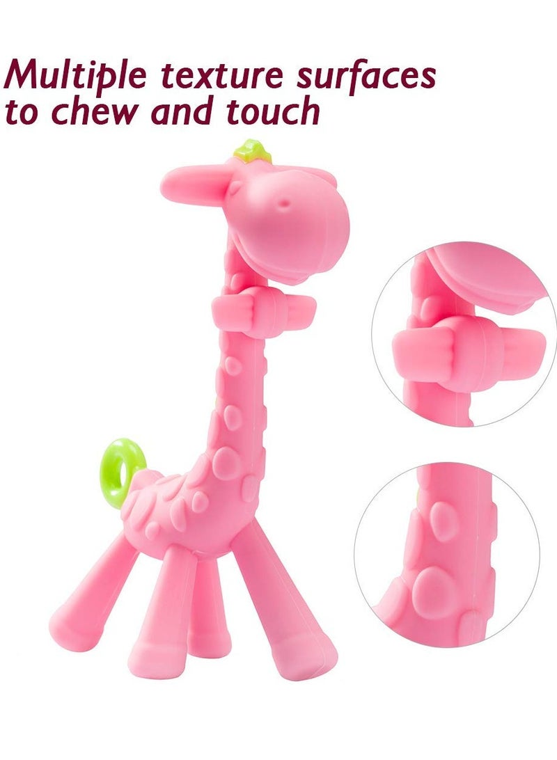 بيبي لاند مجموعة العاب تسنين للاطفال من السيليكون على شكل فاكهة وزرافة خالية من البيسفينول ايه لتهدئة اللثة للاطفال الرضع والاطفال الصغار الاولاد والبنات من 4 قطع، وردي - Image 4