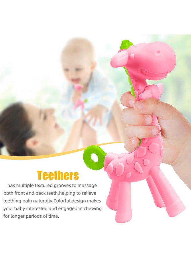 بيبي لاند مجموعة العاب تسنين للاطفال من السيليكون على شكل فاكهة وزرافة خالية من البيسفينول ايه لتهدئة اللثة للاطفال الرضع والاطفال الصغار الاولاد والبنات من 4 قطع، وردي - Image 5