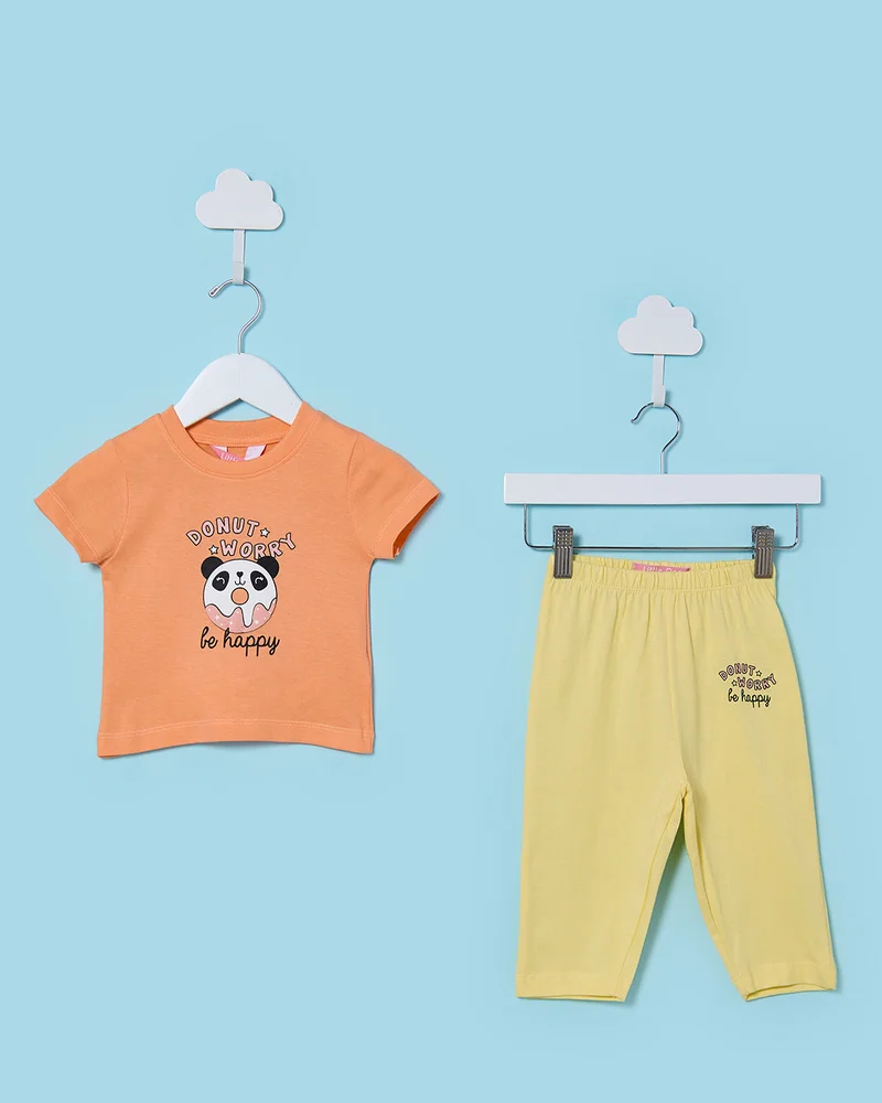 Redtag Infant Girls Yellow And Orange Printed Pyjama Set (2 Piece)