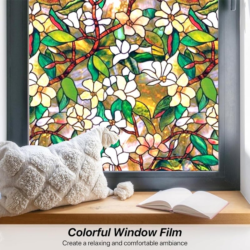 WALLTON Self Adhesive Window Film Vinyl Frosted Privacy Glass Film for Window Glass Decorative Window Sticker Wallpaper Sheet for Glass Door, Bathroom, Home, Window.(Green Flowe, 16x144 Inch) - Image 3