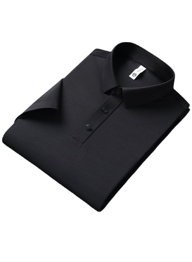 Silk Short Sleeve Polo Shirt Men's Summer Thin Pure Color Middle-aged Collar True Silk T-shirt  - Image 1