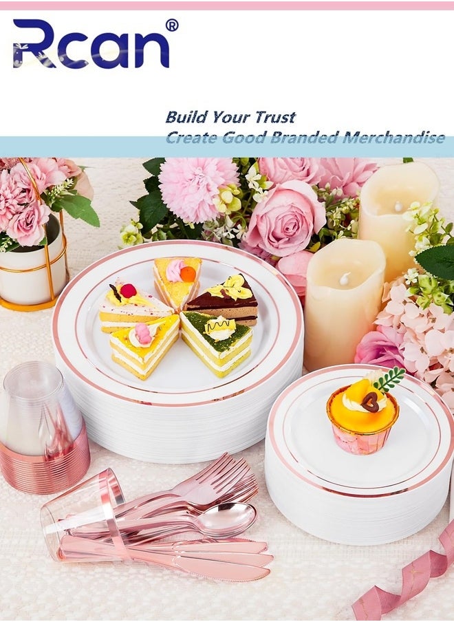 Rcan 150 Pcs/set Rose Gold Upscale Wedding Dining Party Disposable Plastic Cutlery Set, Party Supplies Plate, Spoon, Fork, Knife, Cup, Party Tableware (25 Guest)  - Image 4