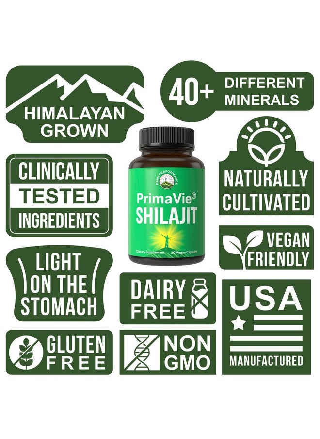 Peak Performance - Primavie® Purified Shilajit Capsules Made With Pure Shilajit Powder. Clinically Tested Natural Supplement With 40+ Trace Minerals Fulvic Acid. Tablets Support Mitochondria + Brain Function - Image 1