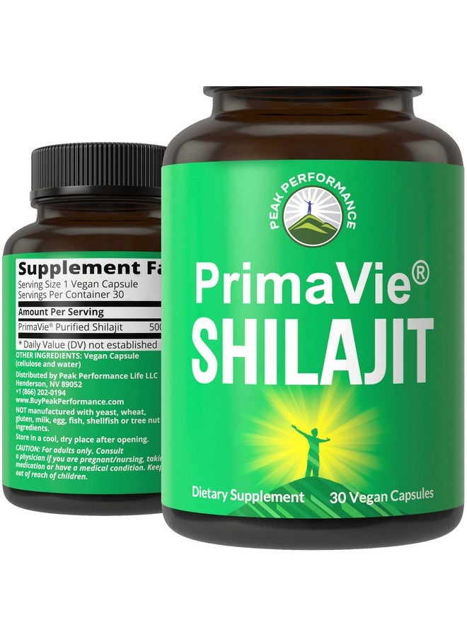 Peak Performance - Primavie® Purified Shilajit Capsules Made With Pure Shilajit Powder. Clinically Tested Natural Supplement With 40+ Trace Minerals Fulvic Acid. Tablets Support Mitochondria + Brain Function - Image 1