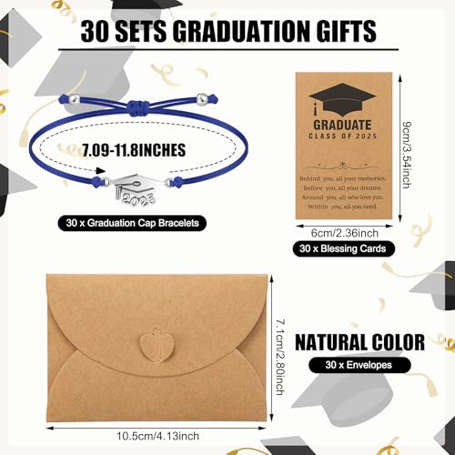 Trnayi 30 Pcs 2025 Graduation Bracelet Gifts Bulk for Her/Him Compass Bracelets for High Middle College Graduation Gifts(Blue) - Image 2
