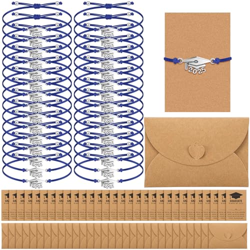 Trnayi 30 Pcs 2025 Graduation Bracelet Gifts Bulk for Her/Him Compass Bracelets for High Middle College Graduation Gifts(Blue) - Image 1