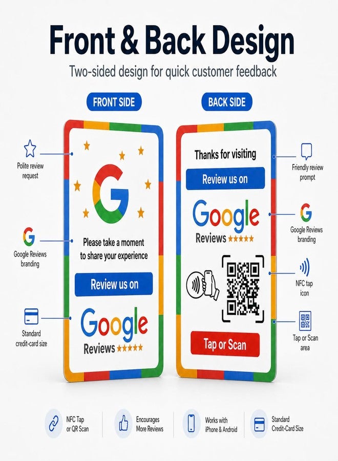 QRLynk NFC Tap Google Review Card - Boost Customer Feedback with Tap & Scan QR - No App, No Subscription - Works on iPhone & Android (6 Pack) - Image 4